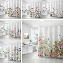 Shower Curtains Floral For Bathroom Pastoral Style Printed Screen Waterproof Fabric Bath Curtain Set With Floor Mat Hooks