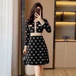 Casual Dresses Black Vintage Plaid Kntted Mini Sweater Dress Women Spring Autumn Long Sleeve High Waisted Buttons Short Elegant Office