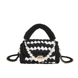 Solid Colour Handbags Beach Yarn Purse Woven Shoulder Bags Colourful Rainbow Luxury Crochet Bag Handmade 240320