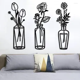 Decorative Figurines 1Pc Minimalist Vase Art Black Wrought Iron Decor For Home Living Room Metal Flower Wall Pendant Floral Plant Sculpture