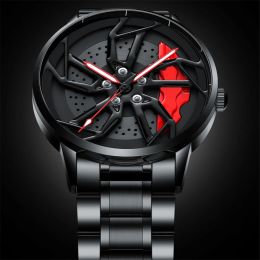 Watches Original 3d Real Wheel Watches Waterproof Rotate Watches Rim Watch Spinning Men's Sports 360° Rotate Wheel Watches for Men Clock
