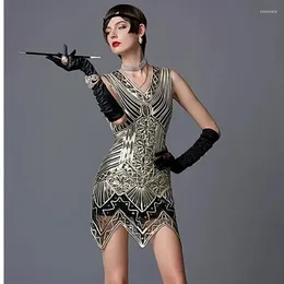 Plus Size Dresses 1920s Women's Sequin Triangle Hem Dress Sleeveless Gold Thread Embroidery Tassel Gatsby Party