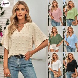 Women's T Shirts PULABO 2024 Spring Summer Fashion Casual Style V-Neck Solid Pom Top For Women Y2k Lady Tops Tees