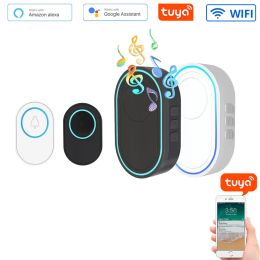 Doorbell Home Wireless Tuya Smart Doorbell Welcome Chime Door Bell Alarm Connect 433MHz Detector Alert Mode LED Light Kit