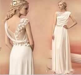 2019 Elegant Aline Long Evening Dresses Lace Chiffon sexy Backless sash flower Plus Size Formal Dress for women7552712