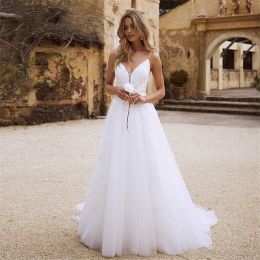 Dresses Sexy Spaghetti Strips ALine Wedding Dresses Lace Appliques Bridal Gowns Custom Sleeveless Long Bride Wedding Gowns Spring Simple