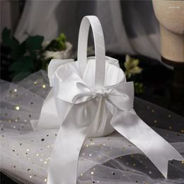 Party Decoration 22cm White Flower Basket Silk Wedding For Bride Girls Kids Hand Held Ceremony Decorations