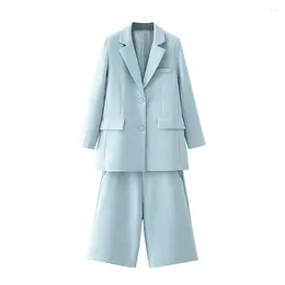 Women's Two Piece Pants 2024 Spring Casual Versatile Single Breasted Suit Coat Solid Colour High Waist Shorts Fashion Set