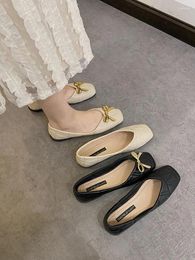 Casual Shoes Super Big Size Flat For Women 2024 Spring Autumn Fashion Versatile Bow Knot Shallow Cut Square Toe Shoe