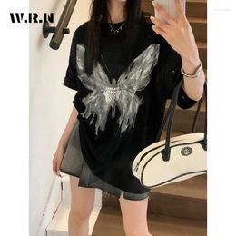 Women's T Shirts American Vintage Round Neck Butterfly Print Short Sleeve Baggy T-shirt 2024 Summer Women Casual Oversized Trashy Loose Tees