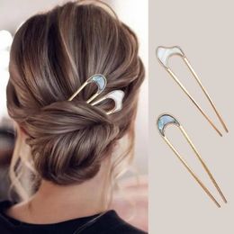 Women Metal Hair Sticks Fashion U-shaped Hairpin Shell Hair Clip Haircut Artifact Girls Hairpins Hair Bun Headwear