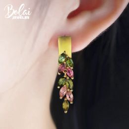 Earrings Bolai natural brazil tourmaline leaf dangle earrings 925 sterling silver multi color gemstone fine jewelry for women great gift