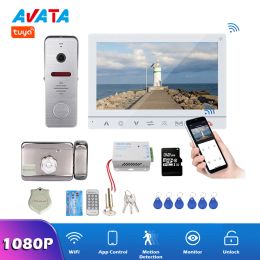 Doorbells New TUYA 1080P 7 Inch Wireless Wifi Smart Video DoorPhone Intercom System With 1Monitor and Doorbell Camera and 1 Lock Set