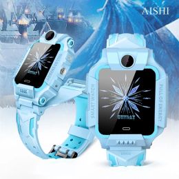 Watches AISHI Q19R 2G Sim Card Waterproof Dual Cameras 360 Rotation Kids Smart Watch Cartoon Color LBS SOS Mobile Phone Smartwatches