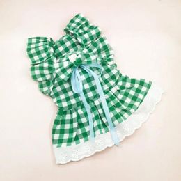 Dog Apparel Sleeve Pet Outfit Princess Dress Set With Sleeves Plaid Skirt Headdress Sweet Comfortable Costume For Lovely Easy