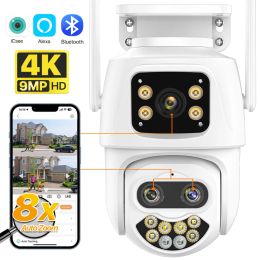 Cameras 4K 9MP WIFI IP Camera Three Lens 8X Zoom Outdoor PTZ Camera 6MP HD AI Auto Tracking Security Camera P2P CCTV Surveillance iCSee