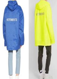 FashionVetements hoodies Men Women 2018 New Oversized Raincoat Outerwear Coats Waterproof Windbreaker Blue yellow DHL Vetements J1435614