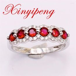 Cluster Rings Xin Yipeng Fine Gemstone Jewellery Real 18K White Gold With Diamond Inlaid Natural Ruby Ring Wedding Party Holiday Gift For