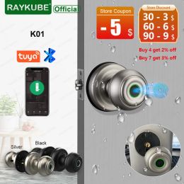 Lock RAYKUBE K01 Tuya Bluetooth Smart Door Lock Auto Cylinder Waterproof Fingerprint Electronic Lock Knob APP/Key/Fingerprint Unlock