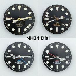 Kits NH34 dial NH34 hands GMT Four Hands Green Luminous Watch Dial for NH34 Movement Modified Dials Replacement Watch parts