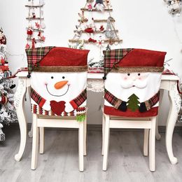 Chair Covers Cute Snowman Elk Printed Cap Cover For Home Kitchen Christmas Santa Claus Hat Table Decor Xmas Party Supplies