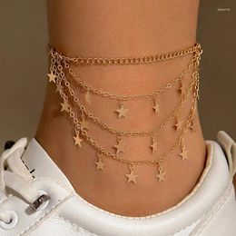 Anklets Fashion Multi-layer Tassel Chain Star Anklet For Women Versatile Metal Bracelet On The Leg Tobilleras Mujer
