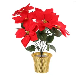 Decorative Flowers Christmas Decoration Simulation Fake Poinsettia Potted Party Props Cloth