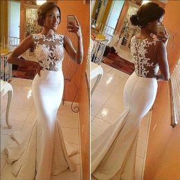 Dresses New Listing Glamorous White Trumpet Lace Plus Size Wedding Dresses With Appliques See Through Back Train Formal Bridal Gowns