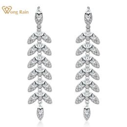 Earrings Wong Rain 925 Sterling Silver Marquise Cut Lab Sapphire High Carbon Diamonds Gemstone Leaves Drop Dangle Earrings Fine Jewellery
