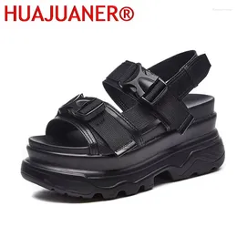 Dress Shoes Summer Ladies Sandals Buckle Design Black White Platform Comfortable Beach 35-43