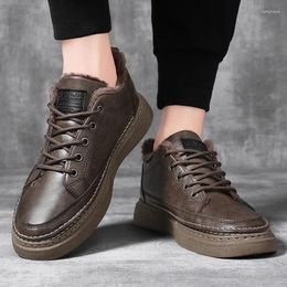Casual Shoes Winter For Men 2024 Leather Warm Thick Sole Wear-Resistant Outdoor Sports Mens Zapatillas Hombr