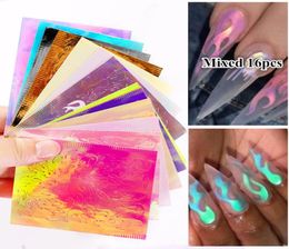 16pcs per pack Fire Flame Nail s Stickers 3D Holographic Glitter Flames Nails Art Foil Transfer5197453