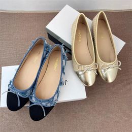 Casual Shoes 2024 Spring And Autumn Fashion Bow Splice Shallow Mouth Round Head Flat Bottom Ballet Comfortable Women's