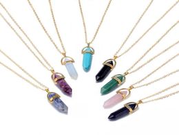 INS Natural Stone Pendant Druzy Drusy Necklace Gold Chain Bullet Hexagonal Prism Necklace Jewellery Chokers Quartz Crystals Necklace6002203