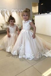 Dresses Adorable Lace Tulle Flower Girl Dresses Princess A Line Jewel Neck Appliques Long Toddler Kids Party Occasion Formal Gowns With Co