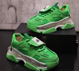 Designer Men Green running shoes Mecha Punk style platform air cushion shoes Fashion Mesh party Travel School sports shoes Breathable Flats comfort Sneakers