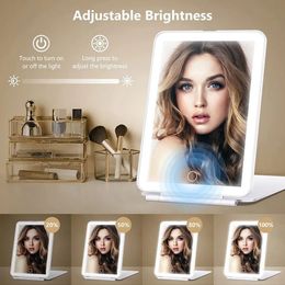 Led Folding Cosmetic Mirror with Lamp Rechargeable Flat Mirror Portable Folding Makeup Mirror on Both Sides 240326