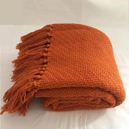 Blankets Direct Selling Orange Knitted Blanket Stitch Tassel Towel Sofa Bed Tail El ?? TV Cover Nap