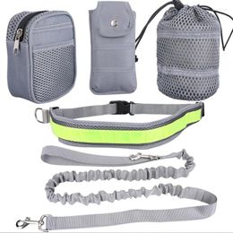 Dog Collars Pet Cat Running Leash 4pc/ 5 Pcs Sets Waist Belt Reflective Strip Elastic Easy Walking Leashes Set Hands Free