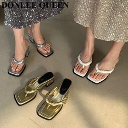 Slippers 2024 Spring Summer Classic Women Fashion Simple Flip Flops Female Sandals Thick Heels Sliver Slides Casual Ladies Shoes