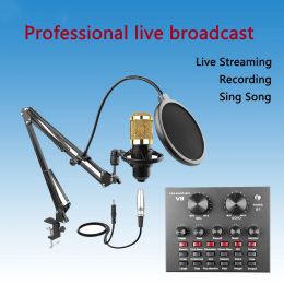 Microphones 2022 BM800 Condenser Mic Professional Live Broadcast Suit With V8 Sound Card Highquality For Live Streaming Singing Recording