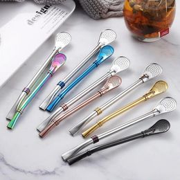 Tea Scoops Straw Spoon Stainless Steel Creative Philtre Coffee Stirring Flower Juice Metal Drinking Tube