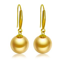 Earrings XF800 Real 18K Gold Earrings Drop Natural South Sea Gold Pearl Round AU750 Fine Jewellery Brand Anniversary Women's Gift E386