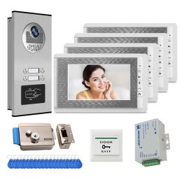 Intercom 7 inch Video Door Phone Doorbell Intercom System + RFID Access Control Camera for 2/3/4 Multi /Family Apartment Electric Lock