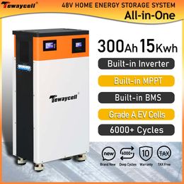 Tewaycell All in One 48V 300Ah 15KWh Powerwall 51.2V LiFePO4 Battery Built-in 5KW Inverter ESS Solar Energy System EU No Tax