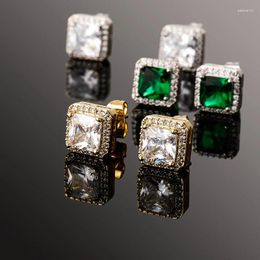 Stud Earrings 1 Pair Hip Hop 3A CZ Stone Pave Bling Out Geometric Square For Men Rapper Jewelry Gold Silver Color