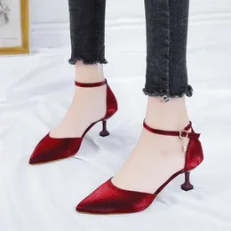 Dress Shoes Comemore 2024 Spring Summer Sandals Korean Pointed Buckle Fine Heel Elegant High Heels Fashion Women's Footwear