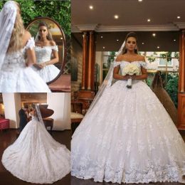 Dresses Lace Off Shoulder Ball Gown Wedding Dresses 20182019 Spring Summer Bridal Gowns Custom Made Sweep Train Saudi Arabic Wedding Vest