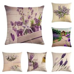 Pillow Case Lavender Pattern Cotton Linen Throw Cushion Cover Car Home Sofa Bed Decorative Pillowcase