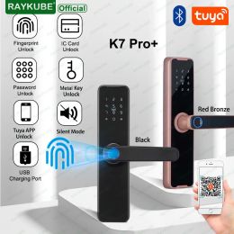 Lock RAYKUBE Biometric Fingerprint Door Lock K7 Pro+ Smart Lock Tuya App Remote Unlocking Keyless Lock Electronic Door Lock